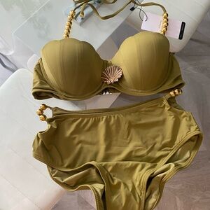 Olive Green Bikini Set with Shell Detail